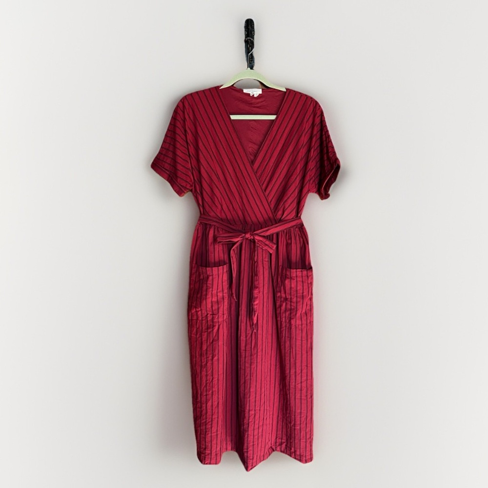 Sea Salt Cornwall Petite UK 14 • Burgundy +Navy Stripes • 100% Cotton • IMPORTED